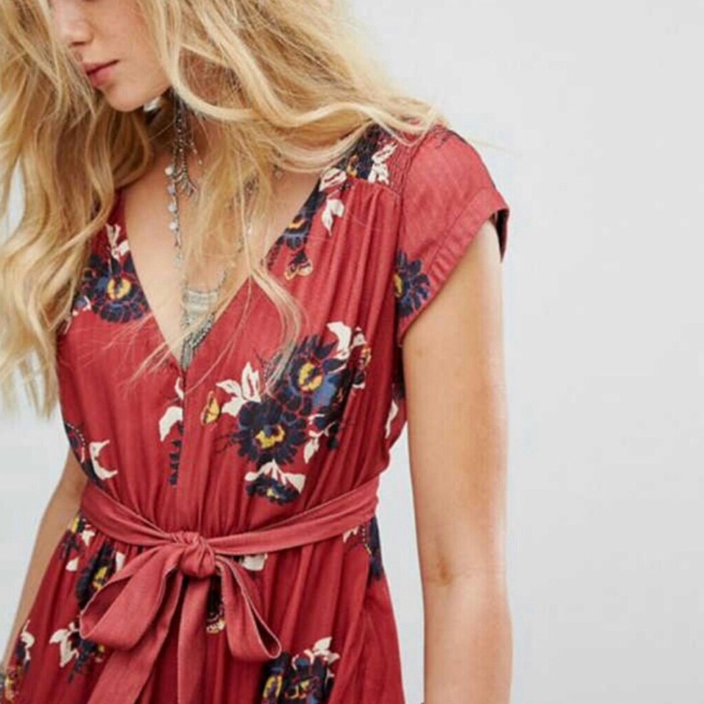 Free People All I Got Floral Maxi Dress Red Combo - Picture 2 of 12